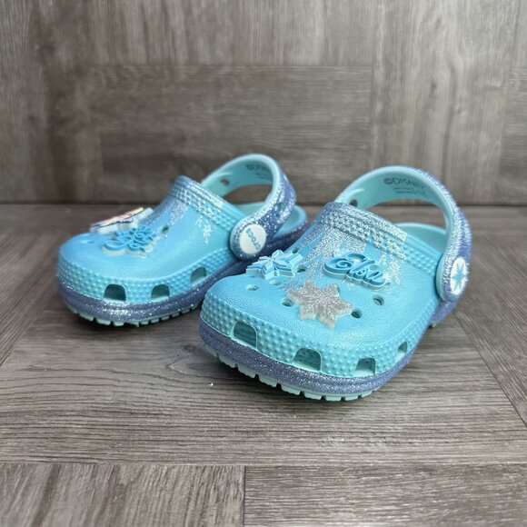 CROCS Frozen Elsa Classic Toddler size 5 Blue Clog - Picture 4 of 8